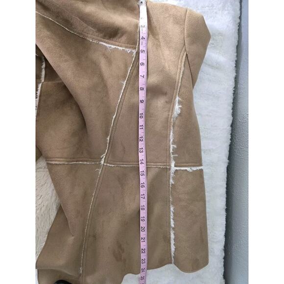 B Hip Waterfall‎ Boho Hippie Faux Suede Sherpa Ruffle Front Jacket Beige SZ L - Picture 9 of 11